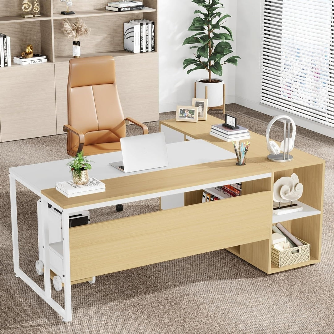 Tribesigns L Shaped Desk with Cabinet Storage, 71 inch Executive Office Desk with Shelves, Business Furniture Desk for Image 3