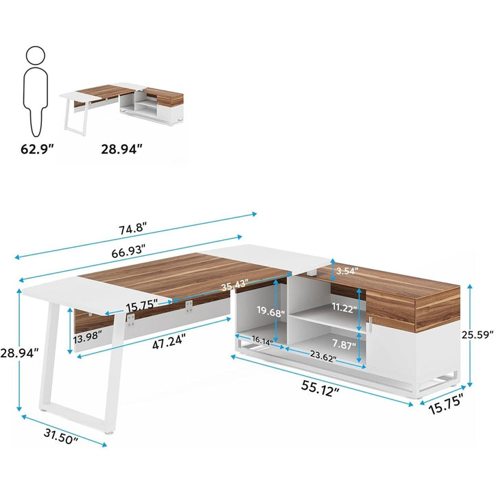 Tribesigns L-Shaped Executive Desk 74.8 Inch and Lateral File Cabinet Set Image 6