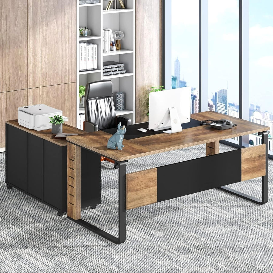 Tribesigns 59 Inch L-Shaped Executive Desk with File Cabinet Office Workstation Image 1