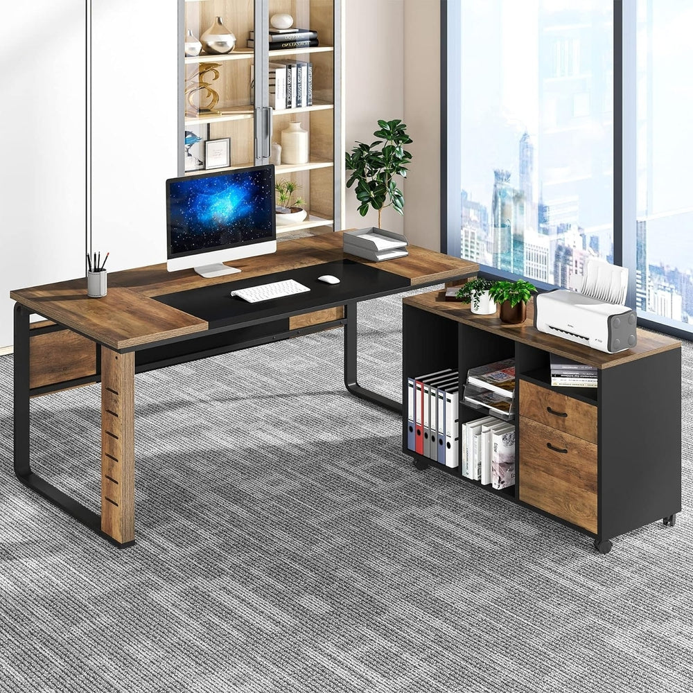 Tribesigns 59 Inch L-Shaped Executive Desk with File Cabinet Office Workstation Image 2