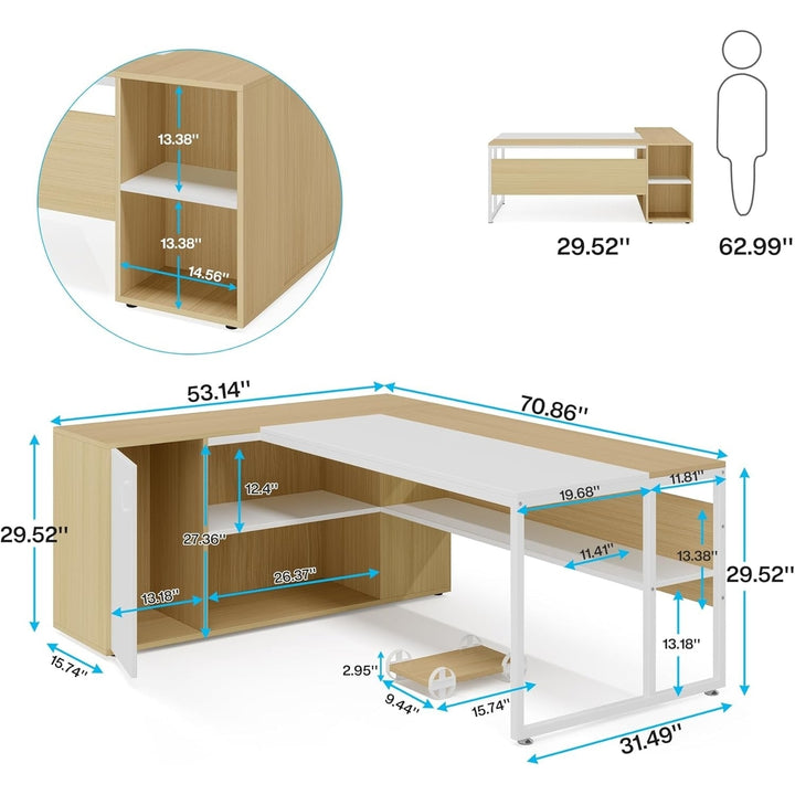 Tribesigns L Shaped Desk with Cabinet Storage, 71 inch Executive Office Desk with Shelves, Business Furniture Desk for Image 6