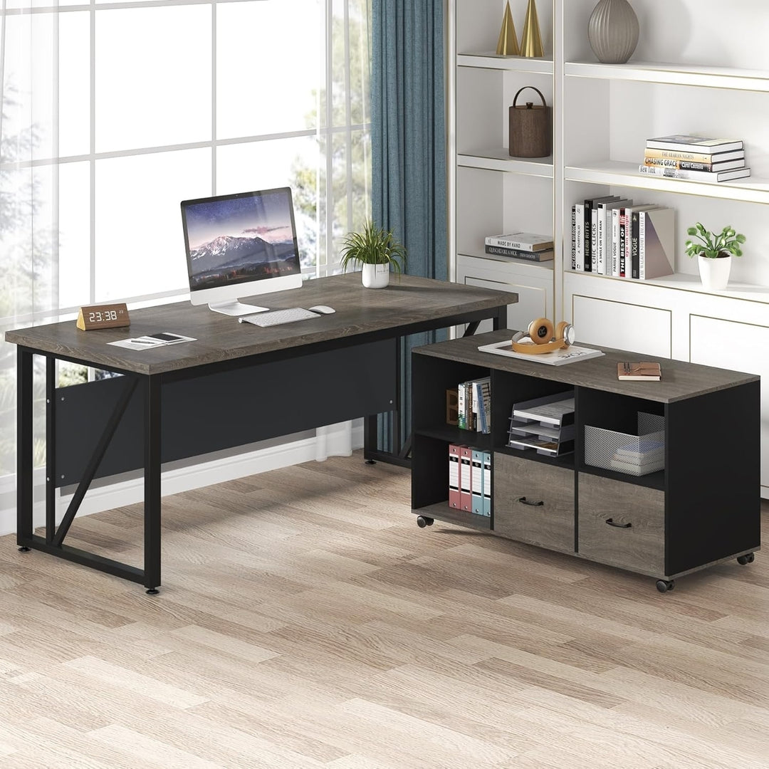 Tribesigns 63-Inch Executive Desk with 47-Inch Mobile File Cabinet, L-Shaped Computer Desk with Drawers and Storage Image 2