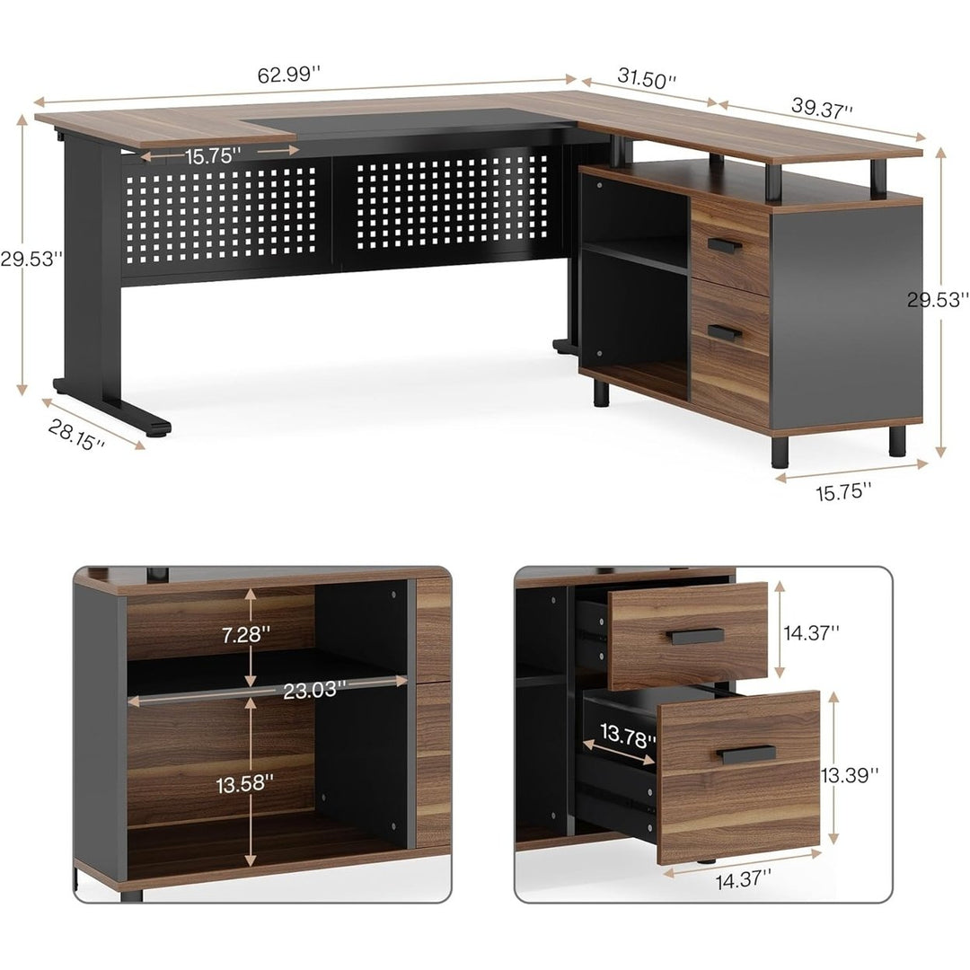 Tribesigns 63 Inch L Shaped Desk with File Cabinet and Storage Shelves Home Office Image 6