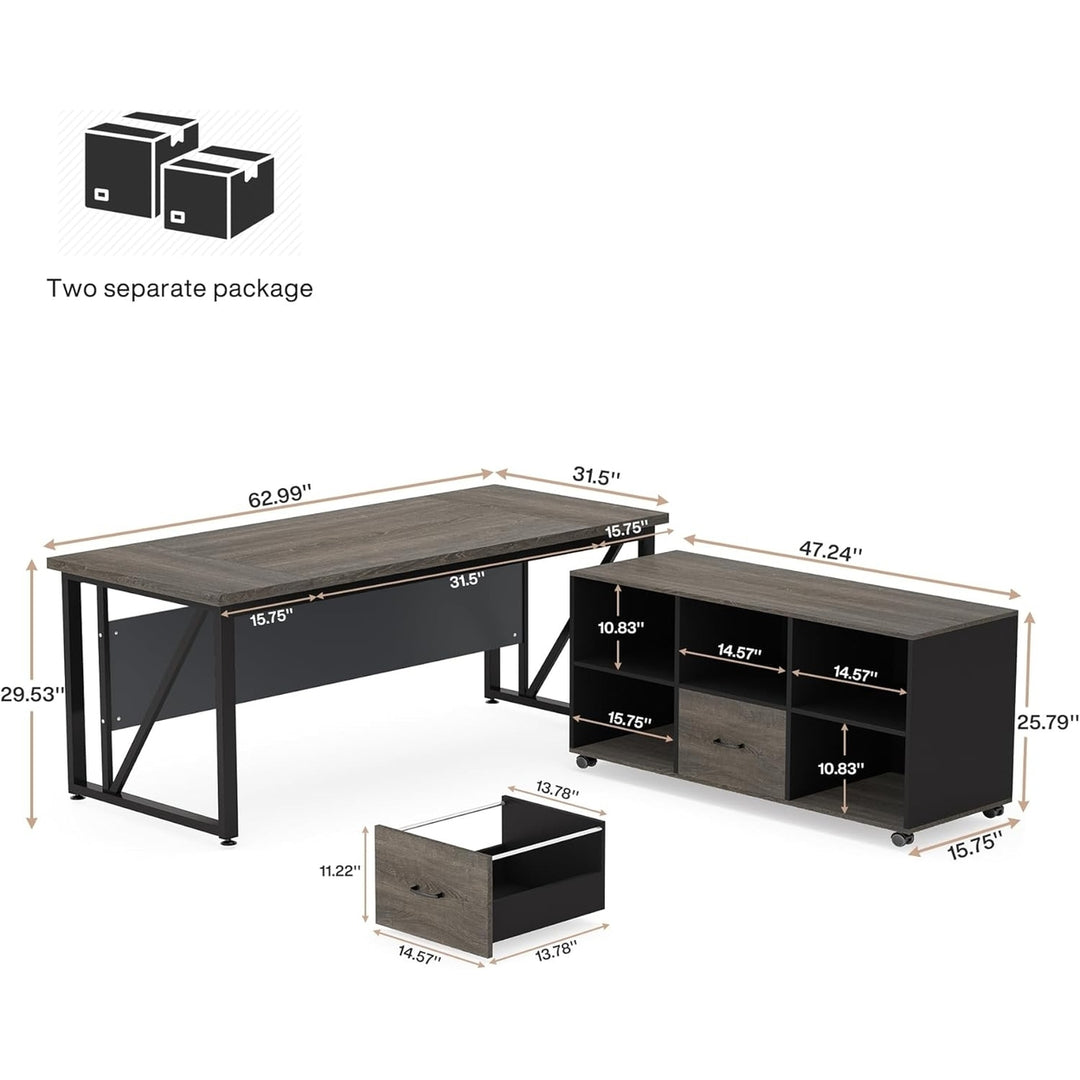 Tribesigns 63-Inch Executive Desk with 47-Inch Mobile File Cabinet, L-Shaped Computer Desk with Drawers and Storage Image 6