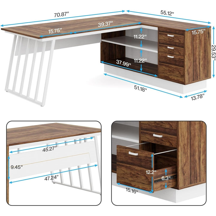 Tribesigns 71-Inch L-Shaped Executive Desk Walnut White Large Office Desk Storage Image 6