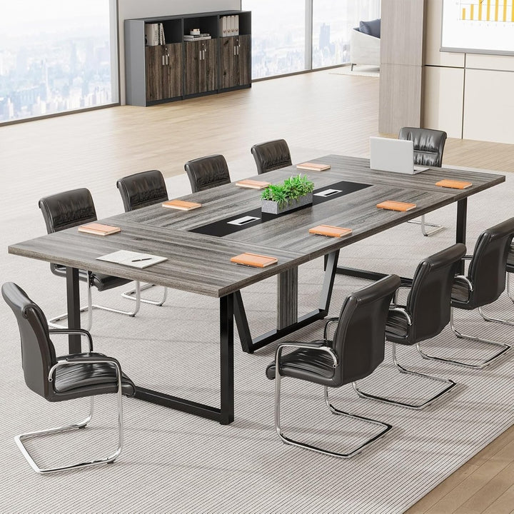 Tribesigns 8FT Conference Table for 10 People Modern Wooden Metal Frame Black Walnut Image 1