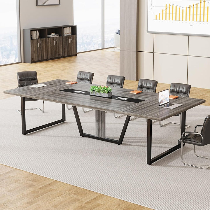 Tribesigns 8FT Conference Table for 10 People Modern Wooden Metal Frame Black Walnut Image 2