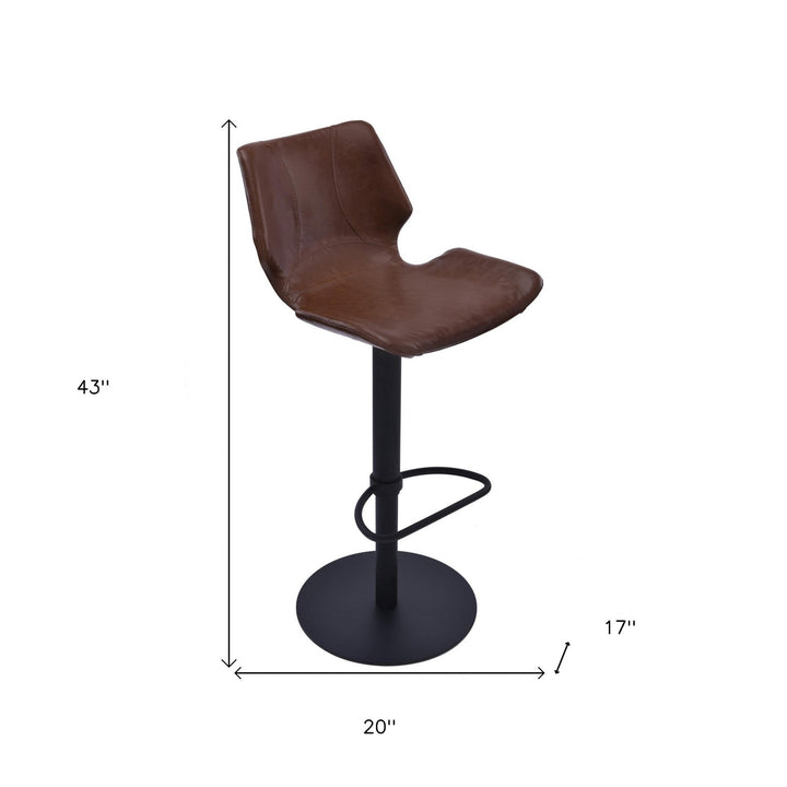 21" Coffee And Black Faux Leather And Iron Swivel Low Back Adjustable Height Bar Chair Image 1