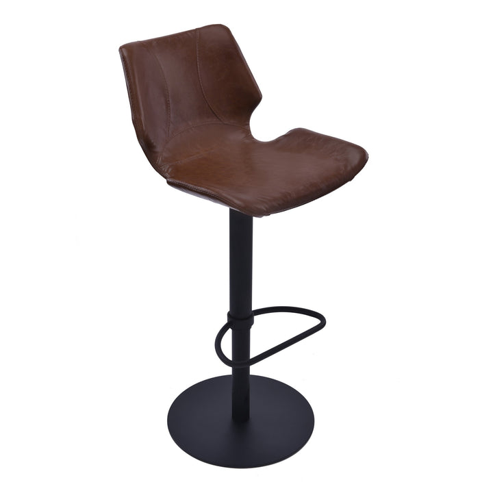 21" Coffee And Black Faux Leather And Iron Swivel Low Back Adjustable Height Bar Chair Image 3