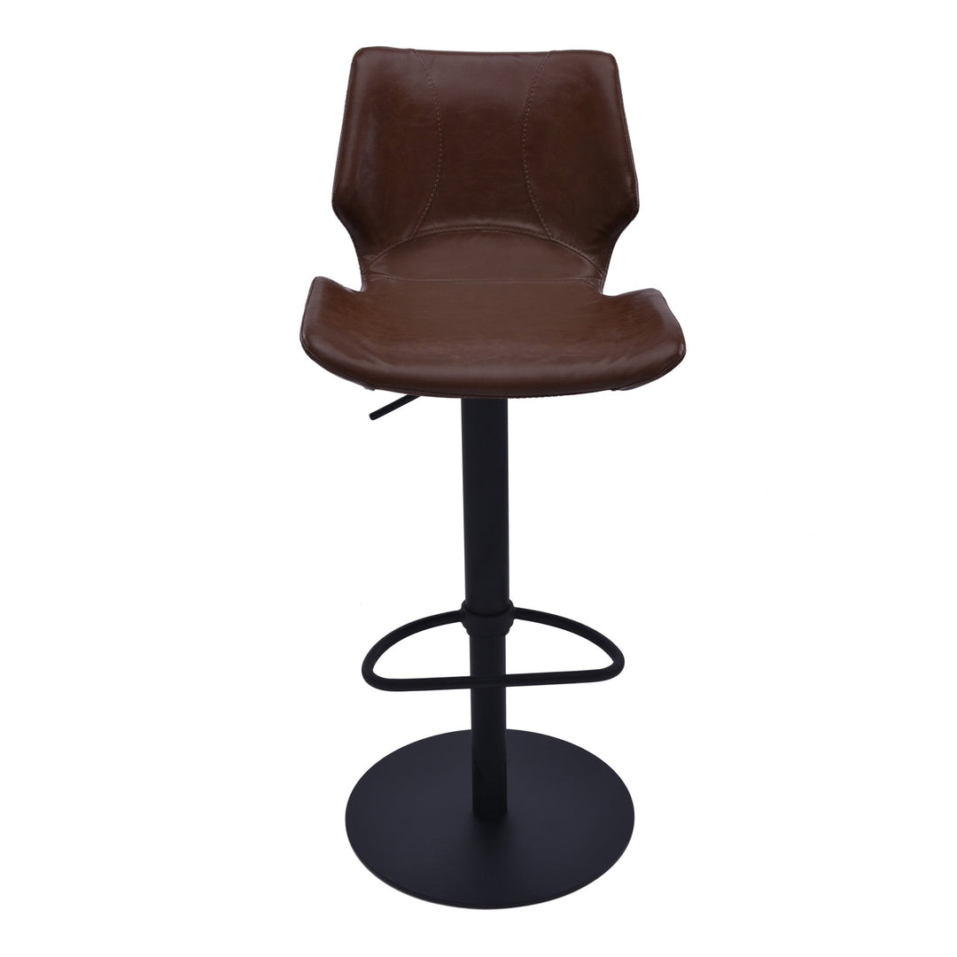 21" Coffee And Black Faux Leather And Iron Swivel Low Back Adjustable Height Bar Chair Image 5