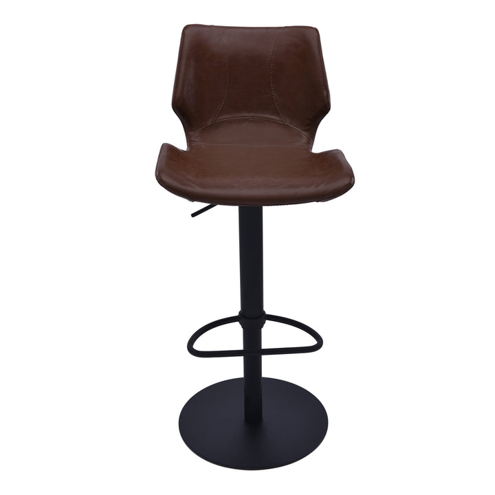 21" Coffee And Black Faux Leather And Iron Swivel Low Back Adjustable Height Bar Chair Image 5