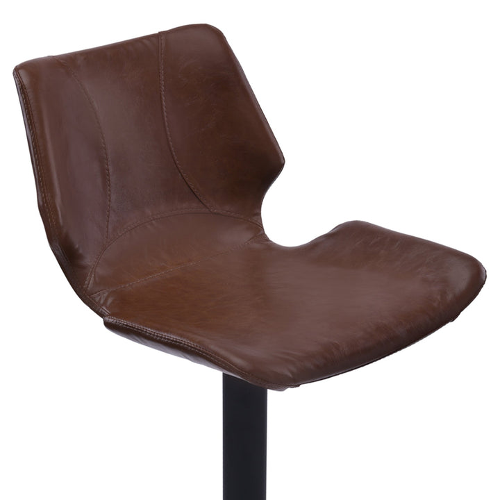 21" Coffee And Black Faux Leather And Iron Swivel Low Back Adjustable Height Bar Chair Image 7