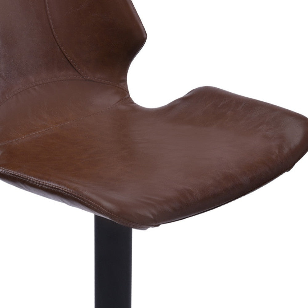 21" Coffee And Black Faux Leather And Iron Swivel Low Back Adjustable Height Bar Chair Image 8