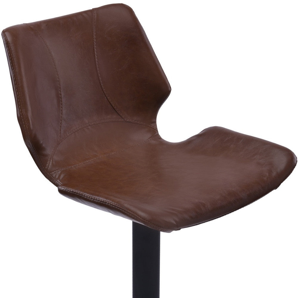 21" Coffee And Black Faux Leather And Iron Swivel Low Back Adjustable Height Bar Chair Image 9