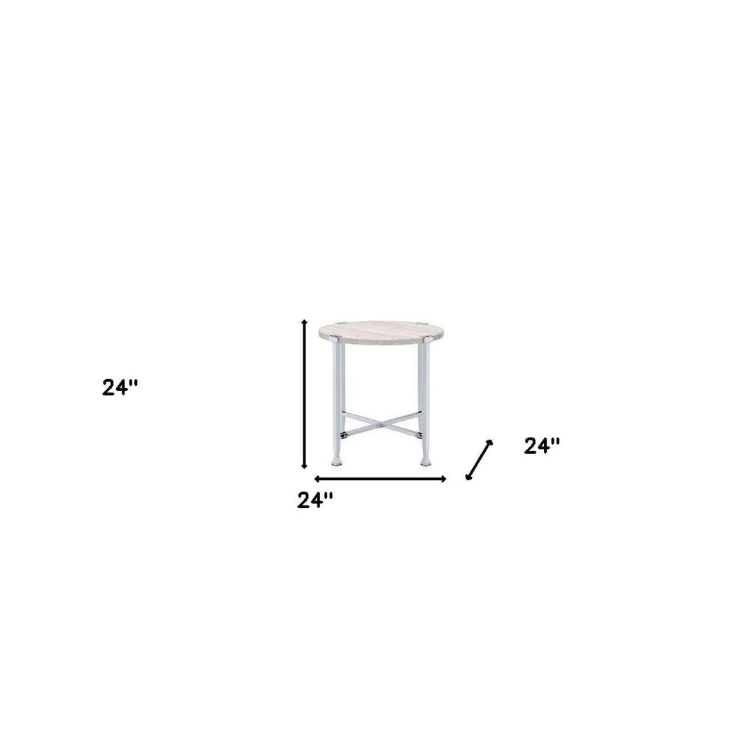 24" Chrome And White Oak Manufactured Wood And Metal Round End Table Image 2