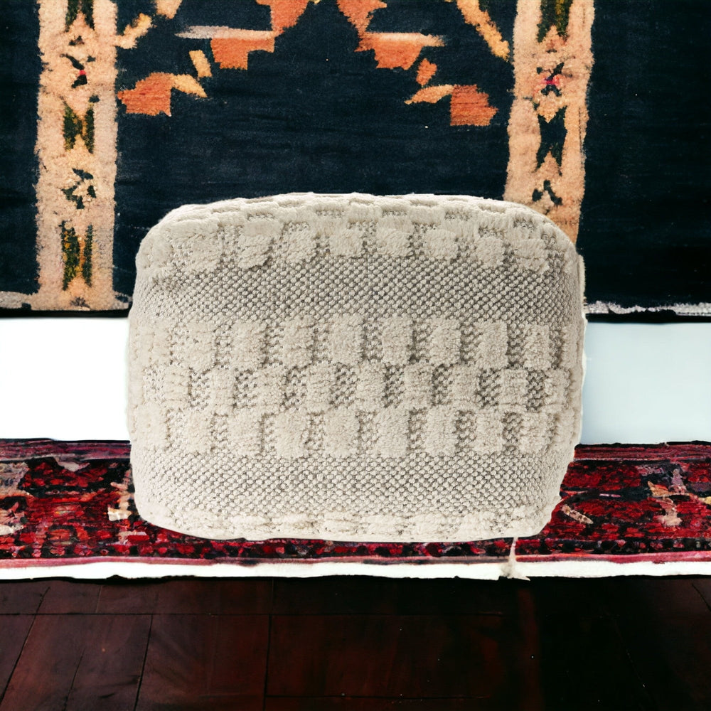 18" Beige Wool Ottoman Image 2