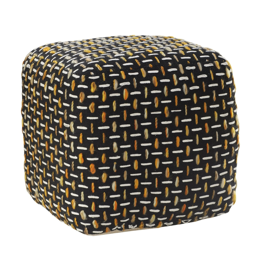 16" Black Polyester Ottoman Image 1