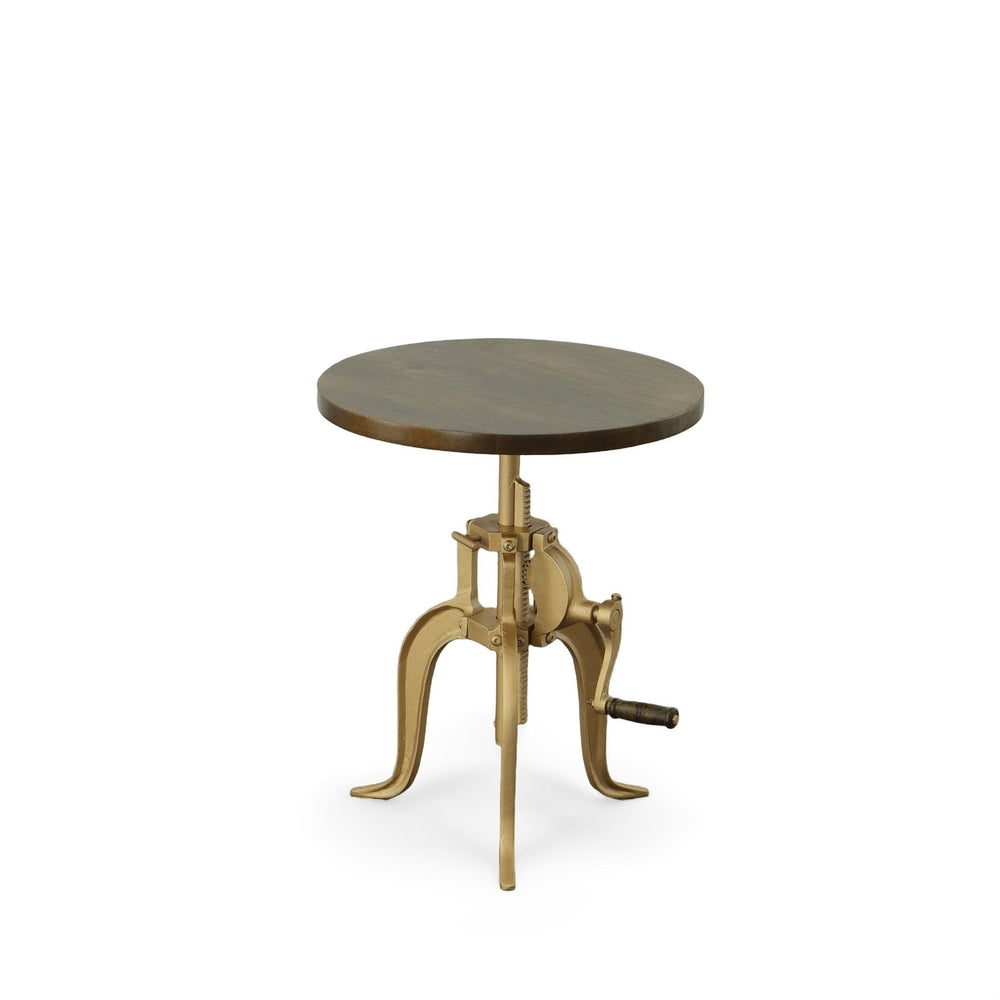 19" Gold And Elm Solid Wood Round End Table Image 2