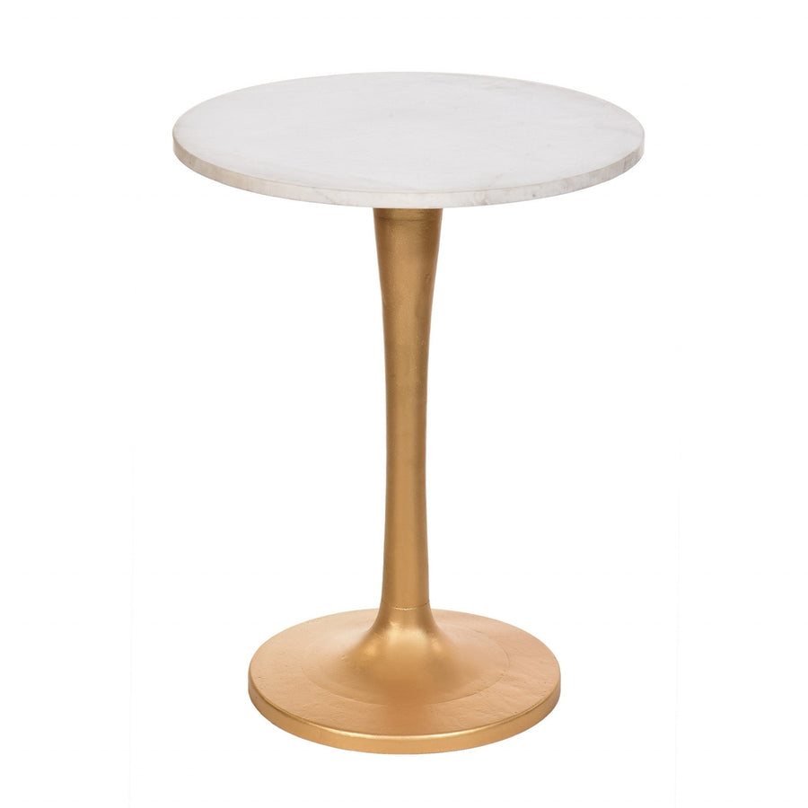 19" Gold And White Marble Round End Table Image 1