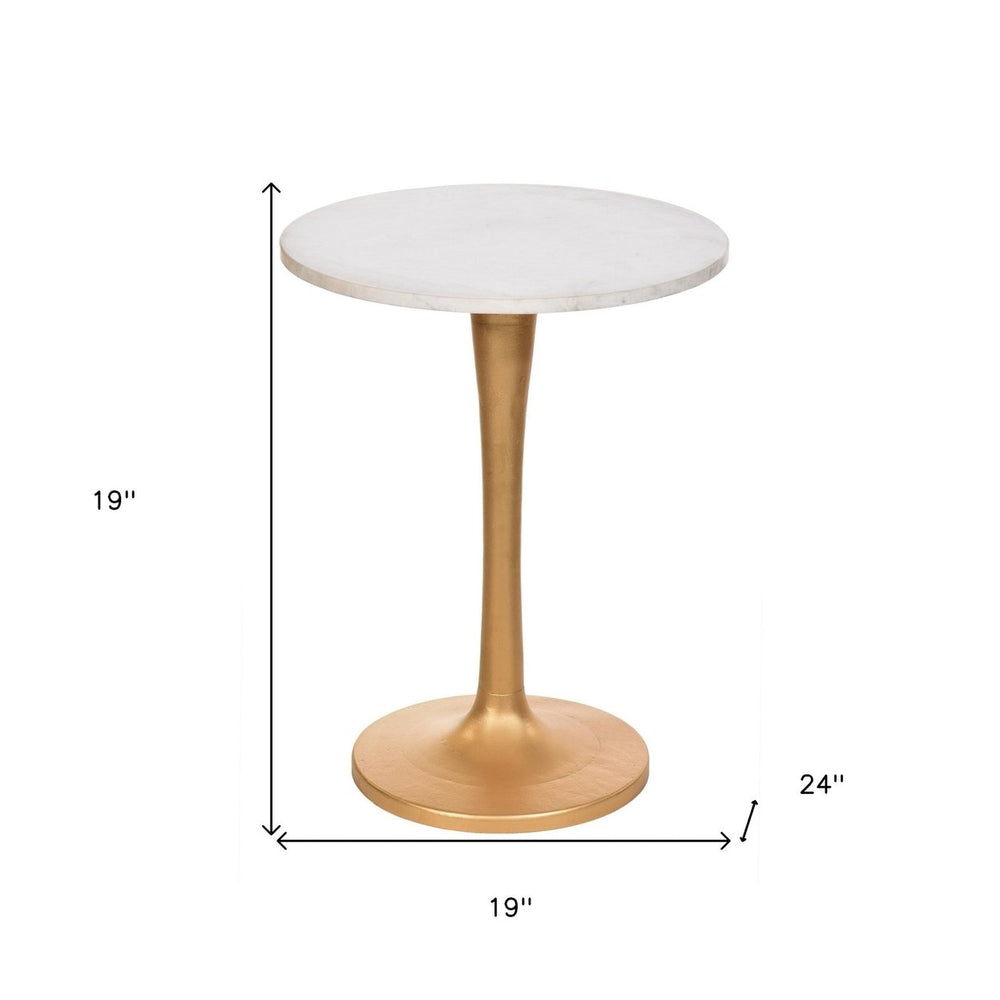 19" Gold And White Marble Round End Table Image 2