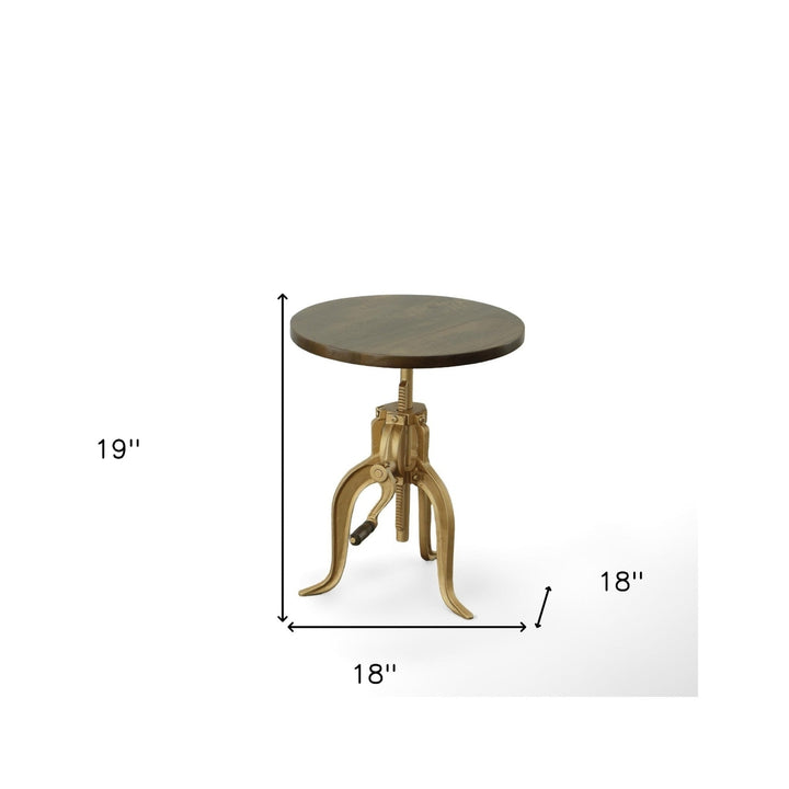 19" Gold And Elm Solid Wood Round End Table Image 4