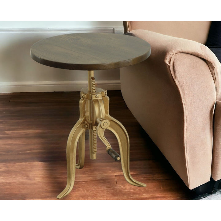 19" Gold And Elm Solid Wood Round End Table Image 5