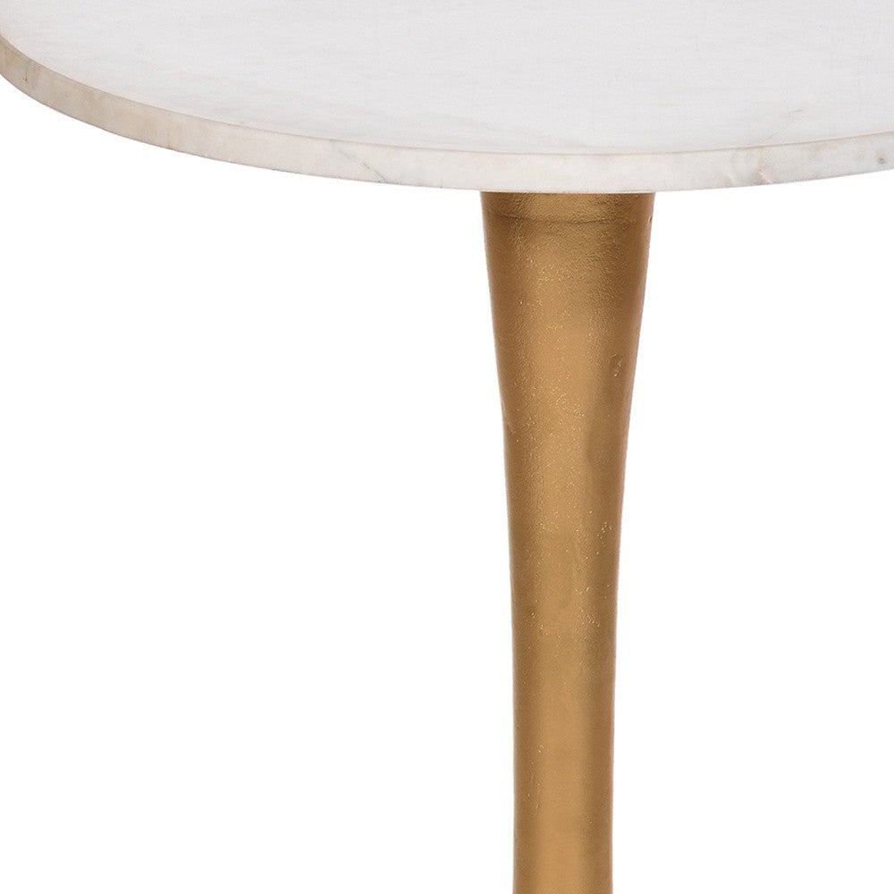 19" Gold And White Marble Round End Table Image 3