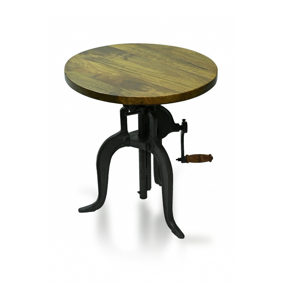 19" Industrial And Oak Solid Wood Round End Table Image 1