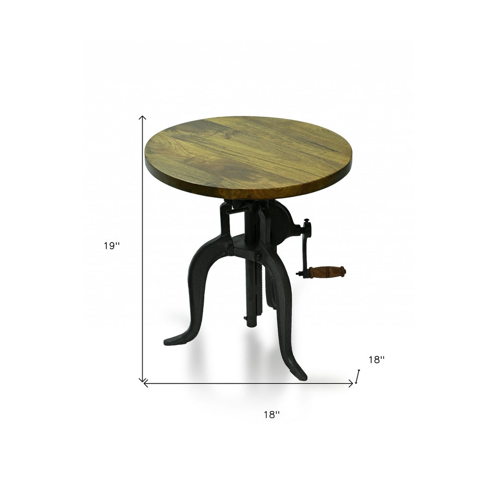 19" Industrial And Oak Solid Wood Round End Table Image 2