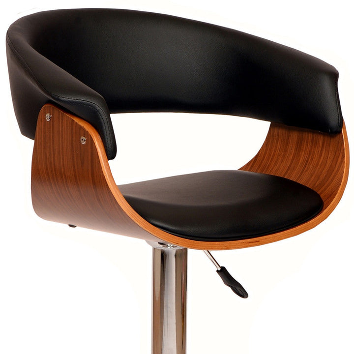 24" Black And Brown Faux Leather And Solid Wood Swivel Low Back Adjustable Height Bar Chair Image 7