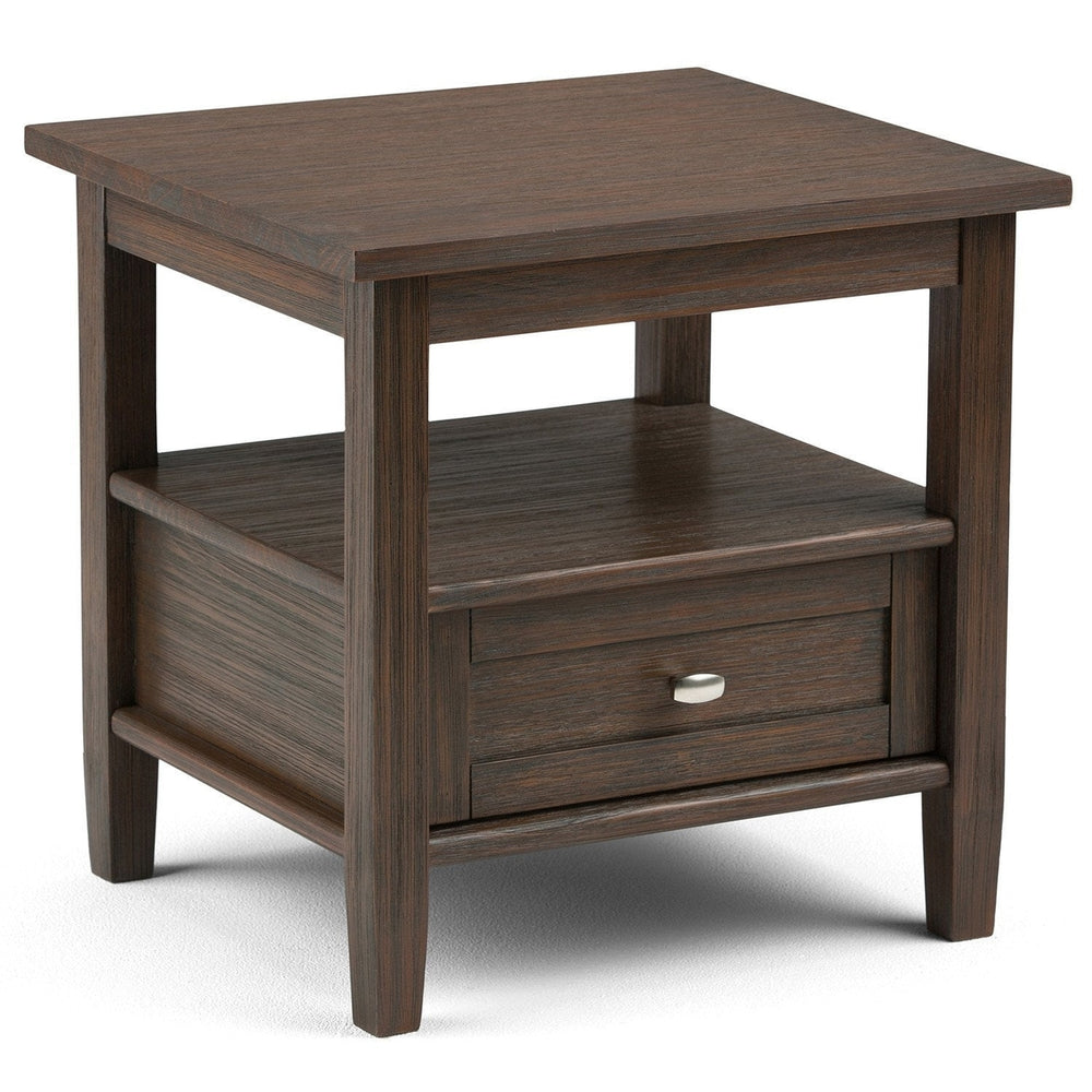 Warm Shaker End Table Solid Wood Storage Drawer Open Shelf Rustic Living Room Image 2