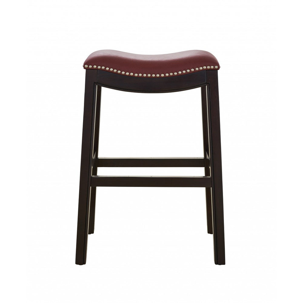 26" Dark Red And Espresso Solid Wood Backless Counter Height Bar Chair Image 2