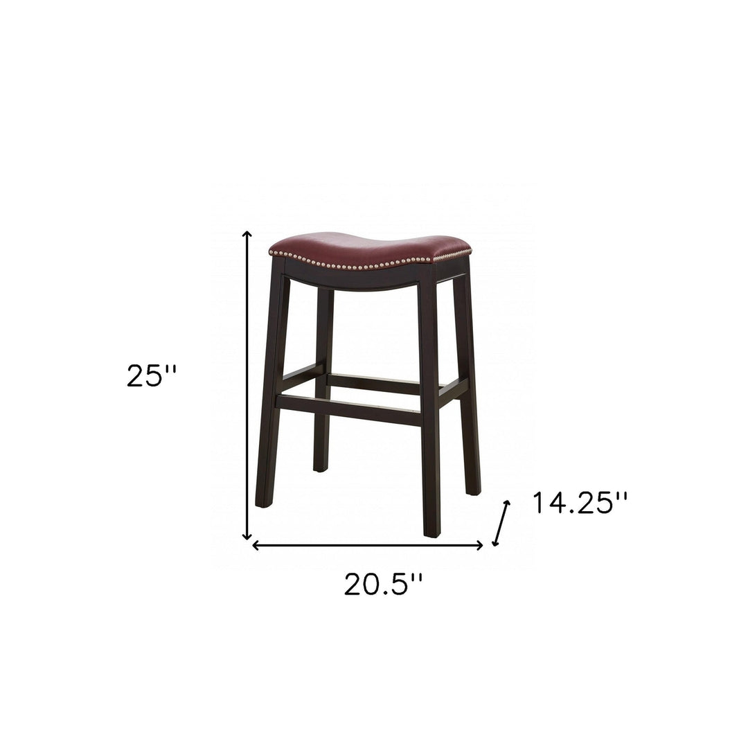 26" Dark Red And Espresso Solid Wood Backless Counter Height Bar Chair Image 6