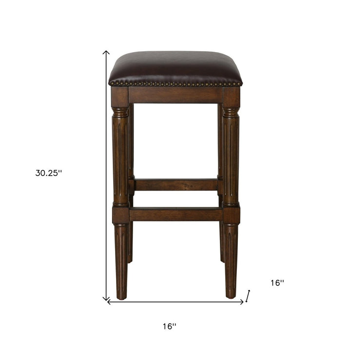 31" Brown And Dark Brown Solid Wood Backless Bar Height Bar Chair Image 6