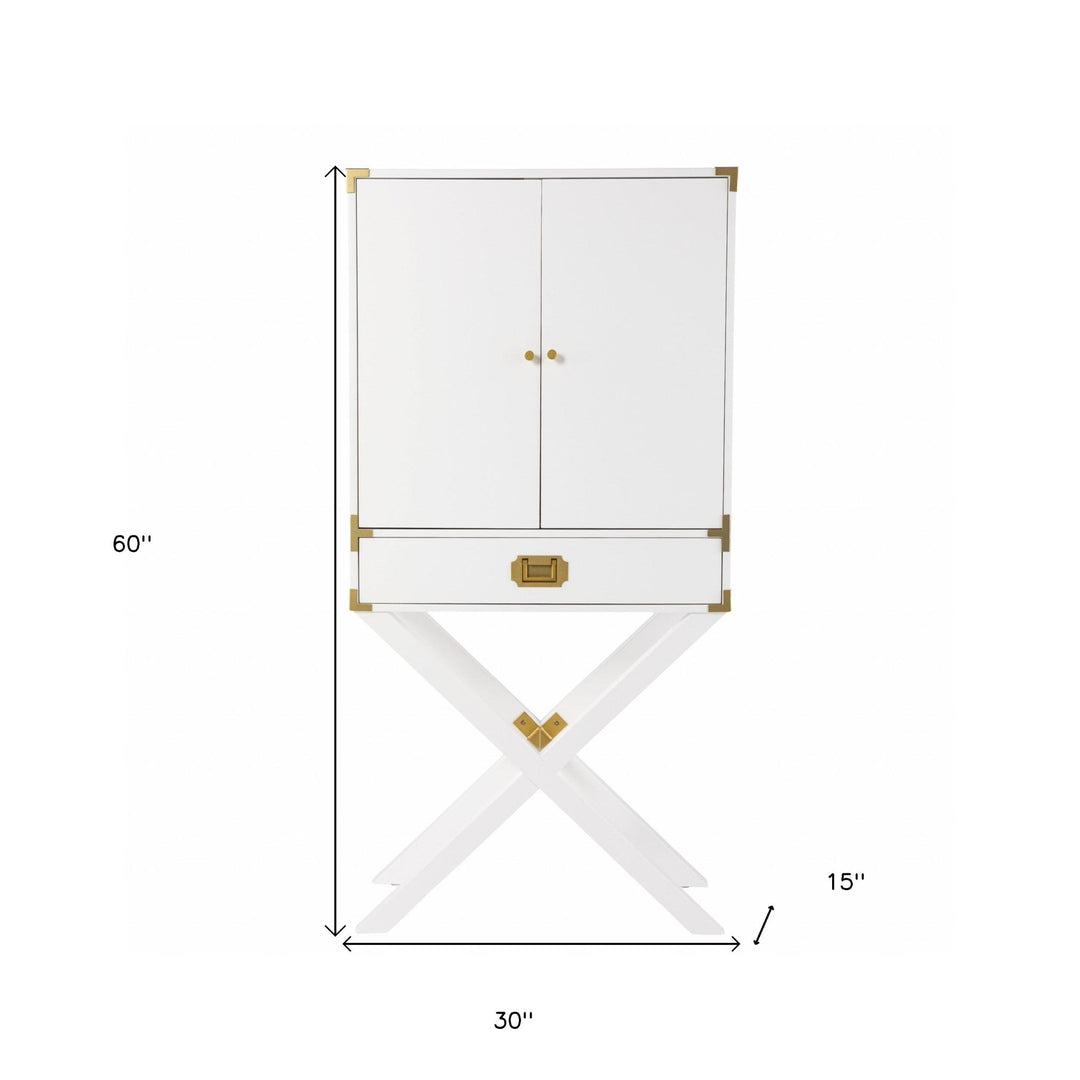 30" White Corner Display Stand With One Shelf And One Drawer Image 9