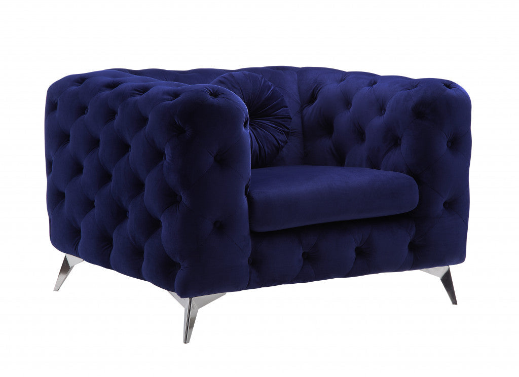 41" Blue Fabric And Black Tufted Arm Chair Image 1