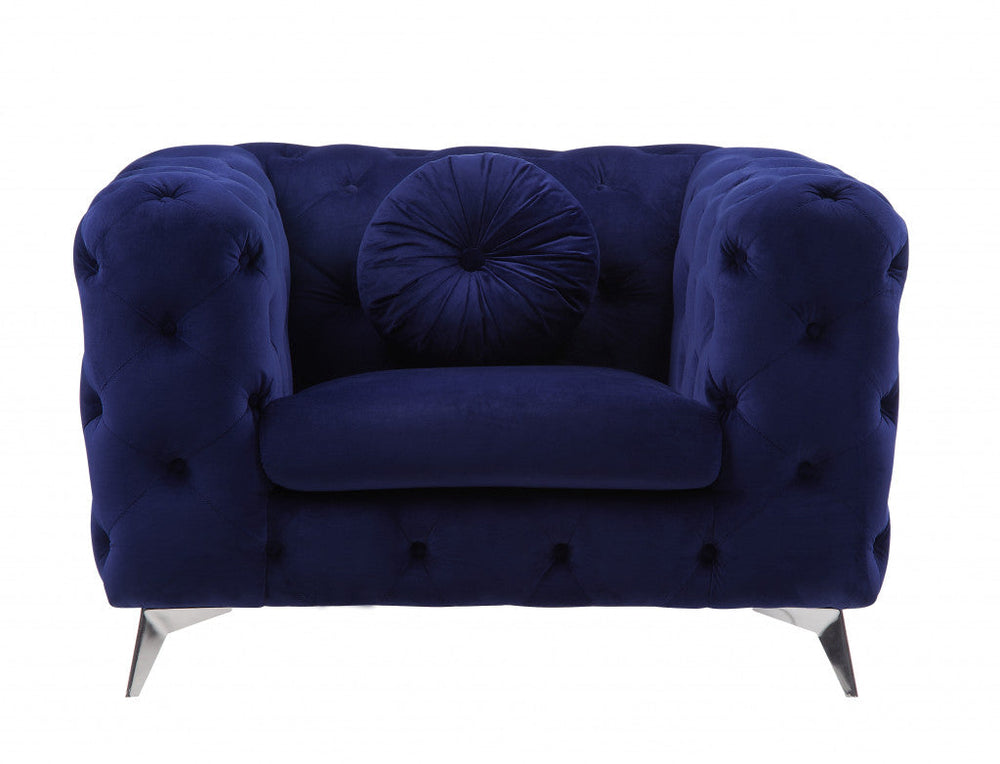 41" Blue Fabric And Black Tufted Arm Chair Image 2