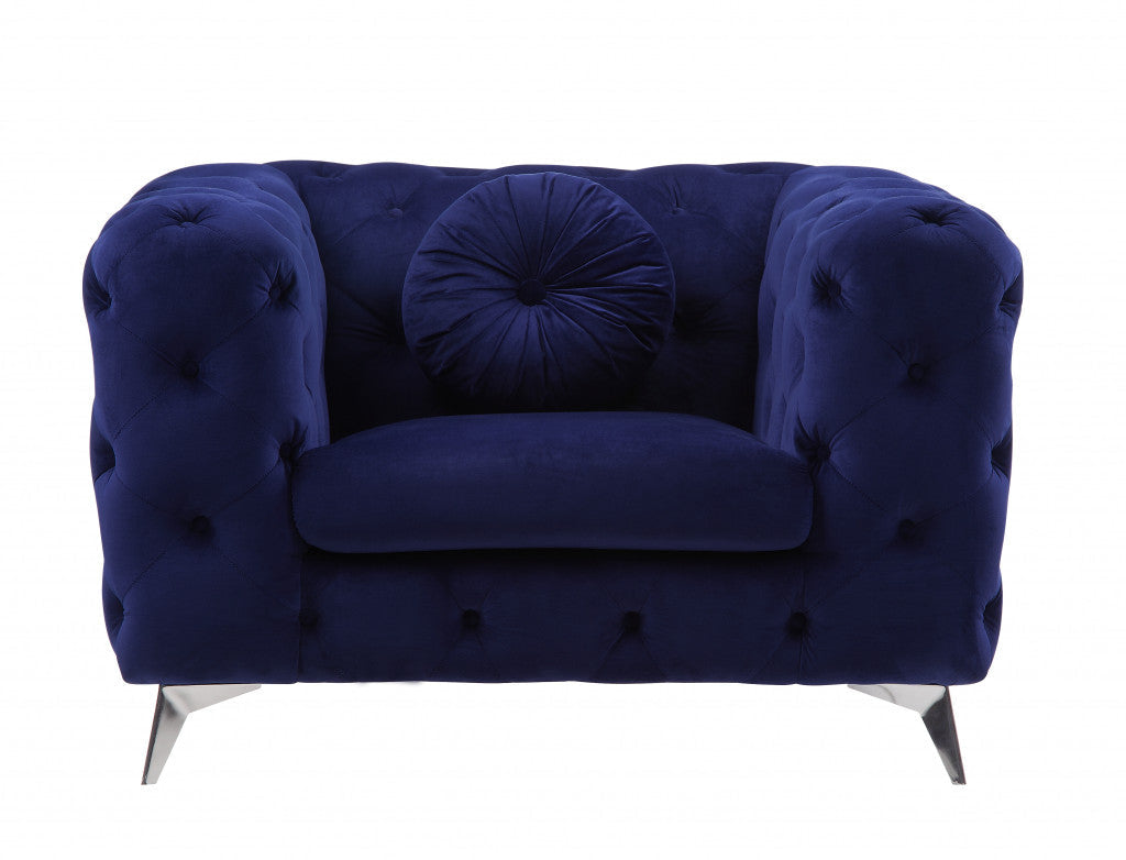 41" Blue Fabric And Black Tufted Arm Chair Image 2