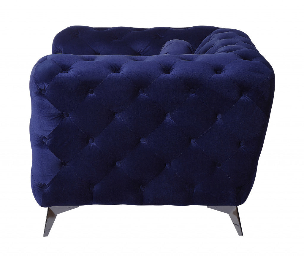 41" Blue Fabric And Black Tufted Arm Chair Image 3