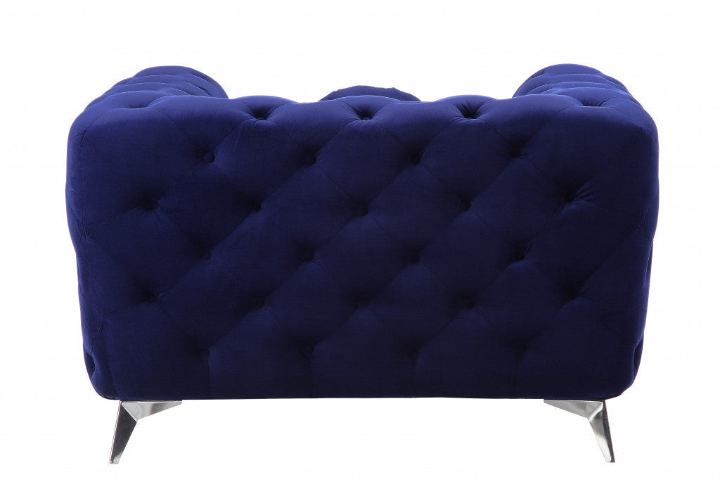 41" Blue Fabric And Black Tufted Arm Chair Image 4