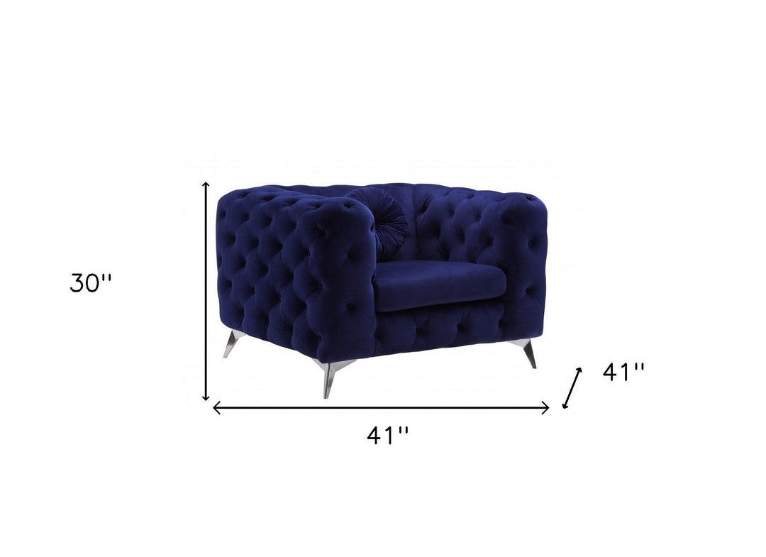 41" Blue Fabric And Black Tufted Arm Chair Image 5