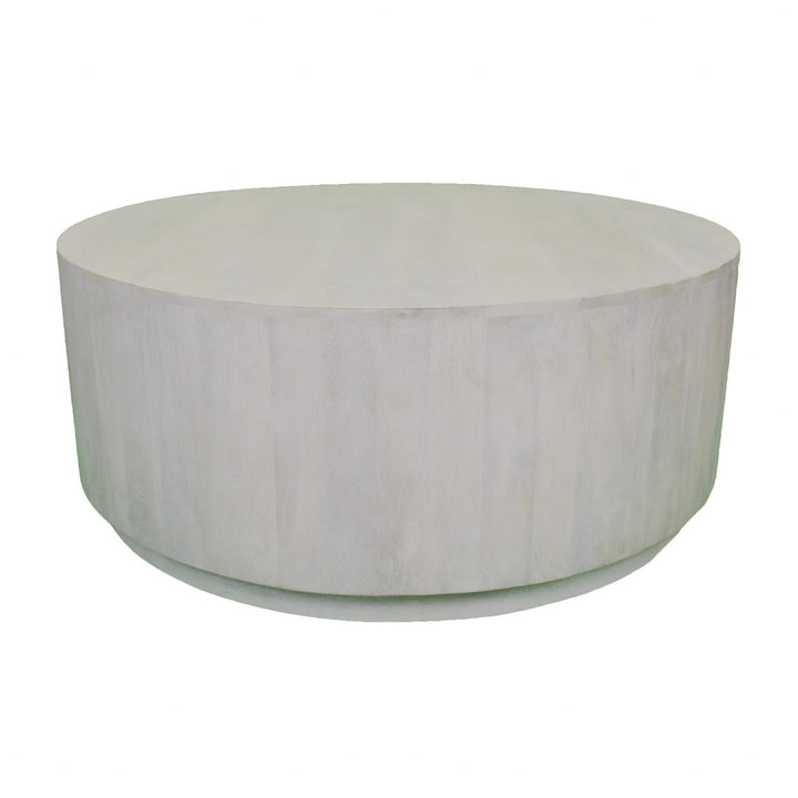 42" Rustic White Solid Wood Round Distressed Coffee Table Image 1