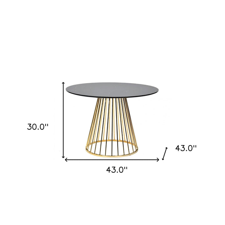 43" Black And Gold Rounded Manufactured Wood And Stainless Steel Dining Image 4