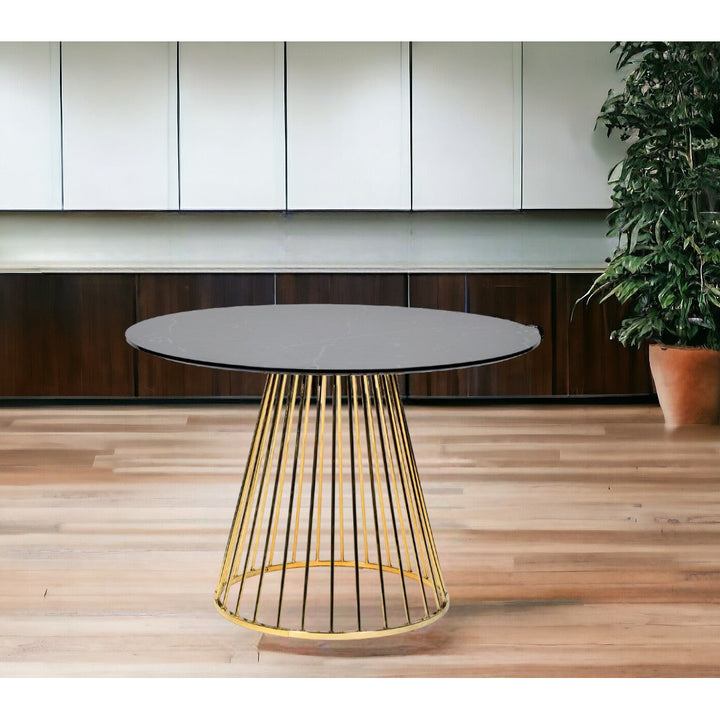 43" Black And Gold Rounded Manufactured Wood And Stainless Steel Dining Image 5