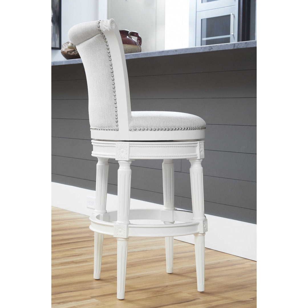 31" Light Gray And White Solid Wood Bar Chair Image 2