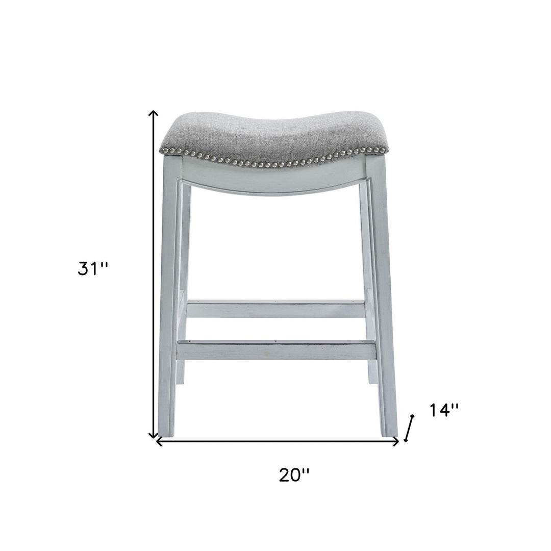 31" Linen And Natural Solid Wood Backless Bar Height Bar Chair Image 5