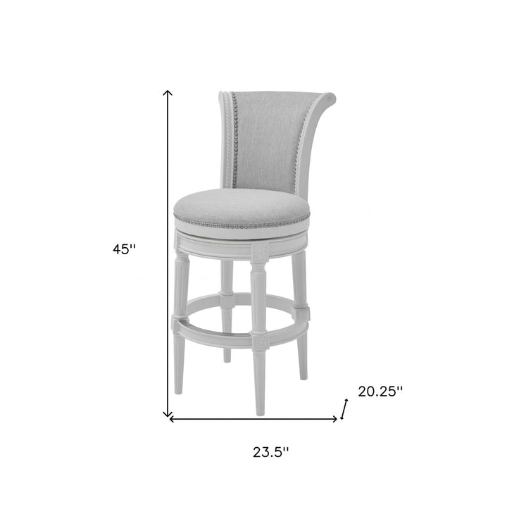 31" Light Gray And White Solid Wood Bar Chair Image 5