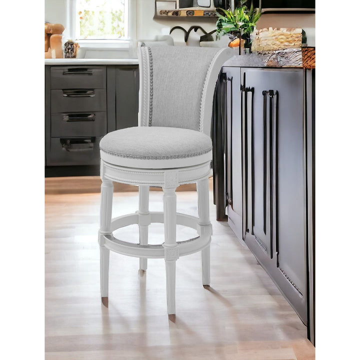 31" Light Gray And White Solid Wood Bar Chair Image 6