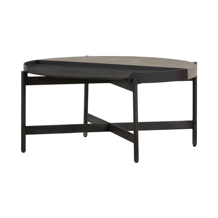 32" Black and Gray And Black Concrete And Metal Round Coffee Table Image 1