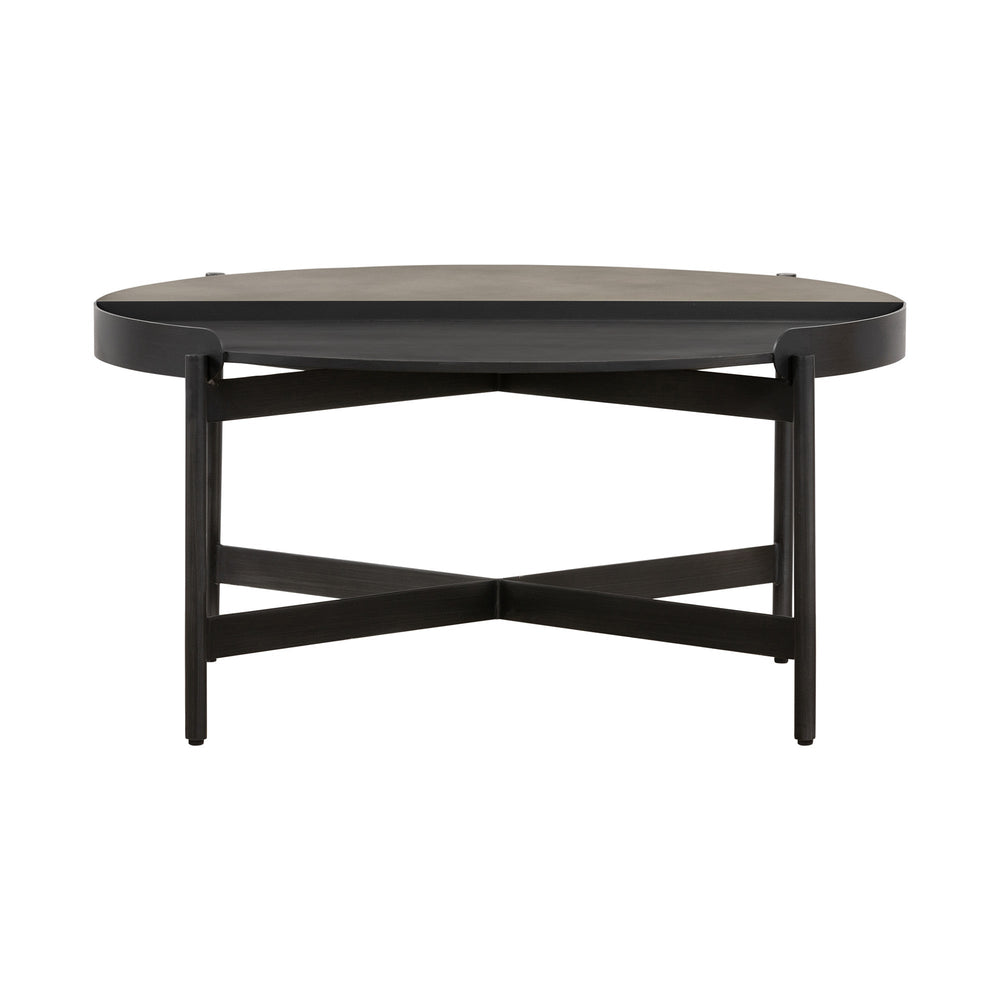 32" Black and Gray And Black Concrete And Metal Round Coffee Table Image 2